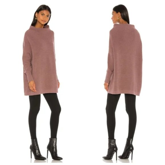 Free People Ottoman Slouchy Tunic Sweater Dress Black Purple Raisin Size Large - Picture 3 of 12